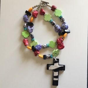 Handmade western zebra cross necklace